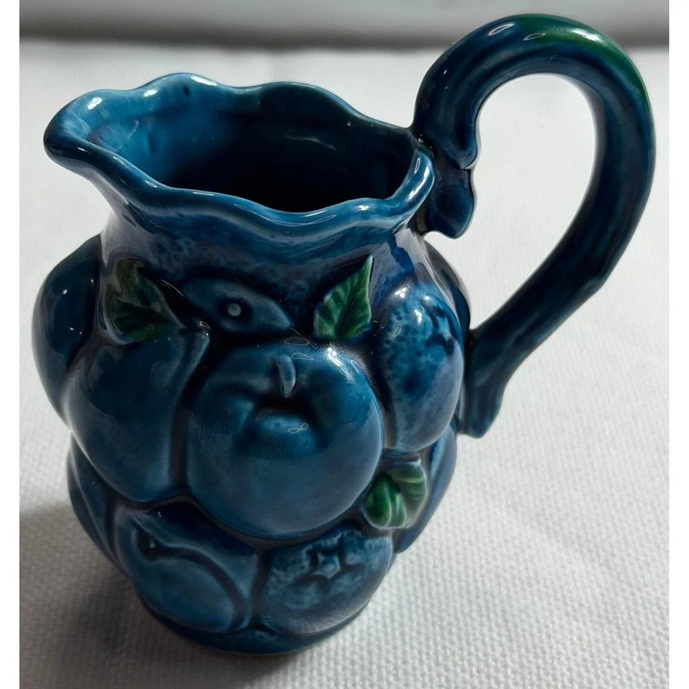 Vintage‎ Inarco Japan Blue Fruit Ceramic Creamer and Sugar Bowl Set E3713 Teal